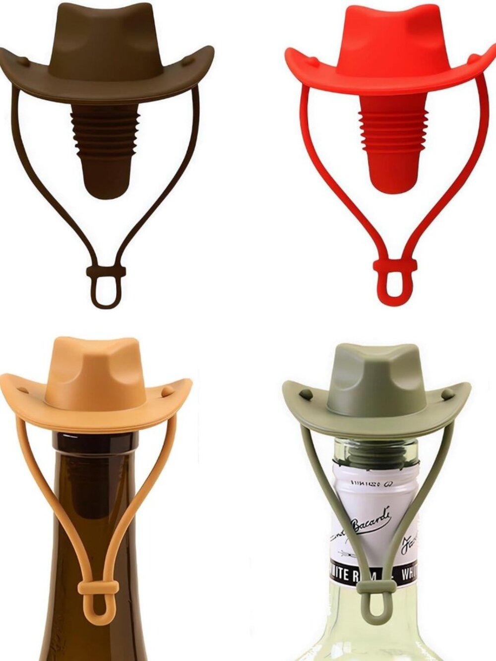 Silicone Wine Stoppers Set - Cowboy Hat Bottle Sealers, Fresh for 15 Days, Gift
